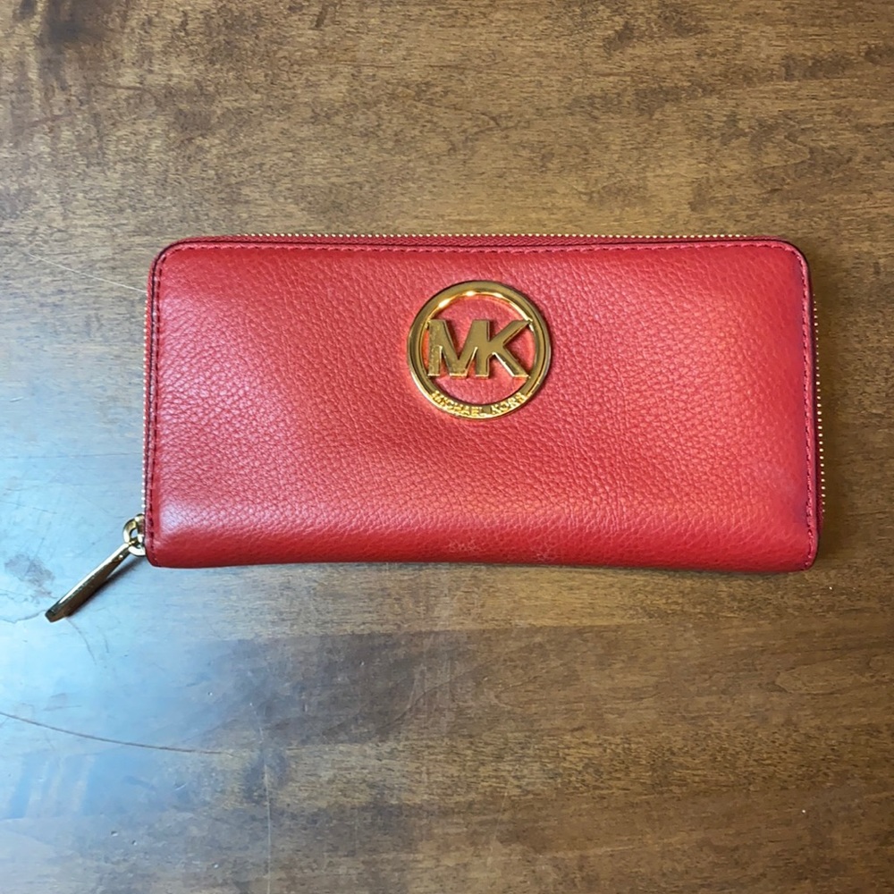 Michael Kors Red Leather Zippered Wallet